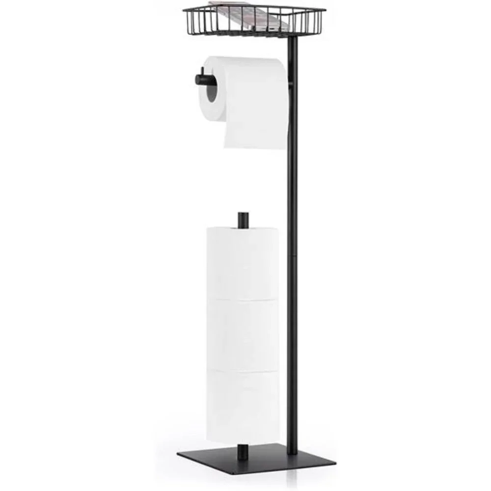Toilet Paper Holder Stand Toilet Paper Roll Dispenser Black (Metal)